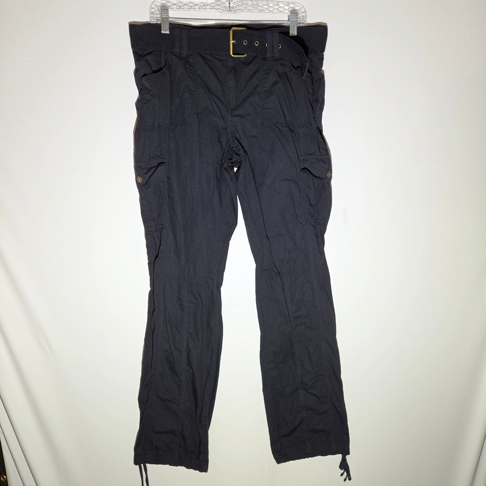 Blue Epic Cargo Pants Womens 14 Black Belted Multi Pocket BEM-74235